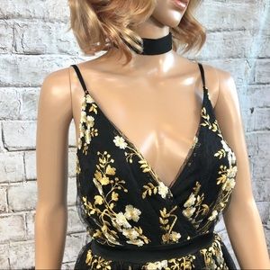 NWT Express Black & Gold Floral Event Dress 4 🌹
